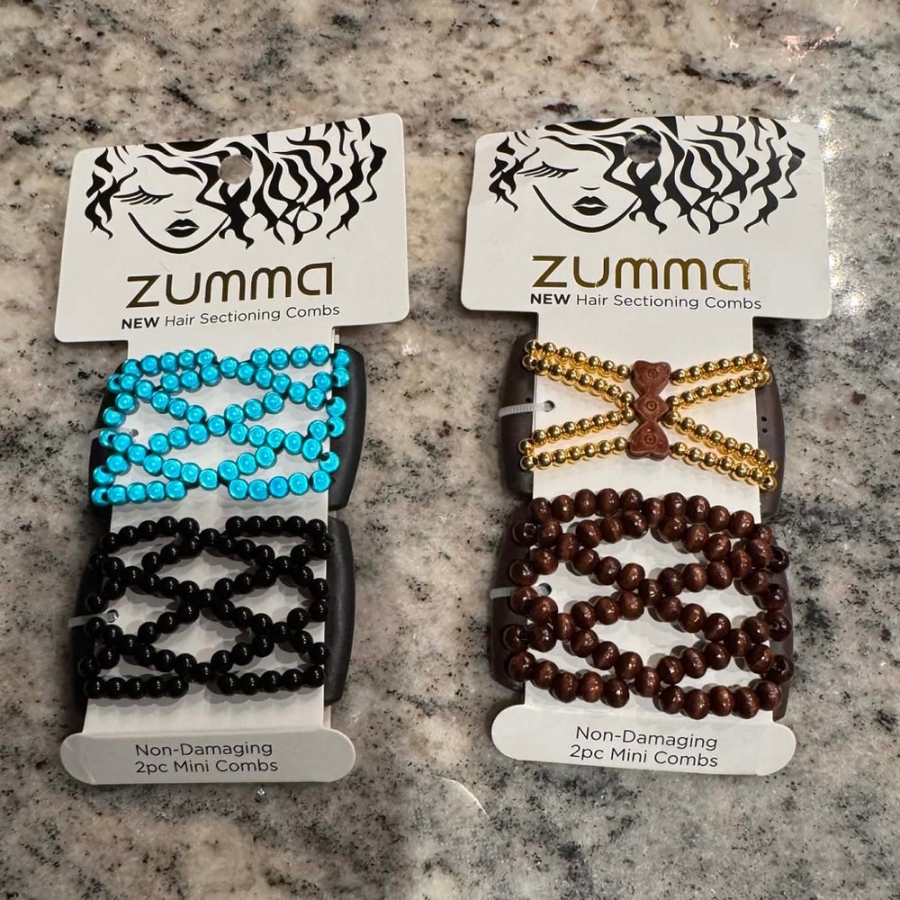 4pc Zumma Hair Sectioning Combs - Black, Blue, Brown, and Gold